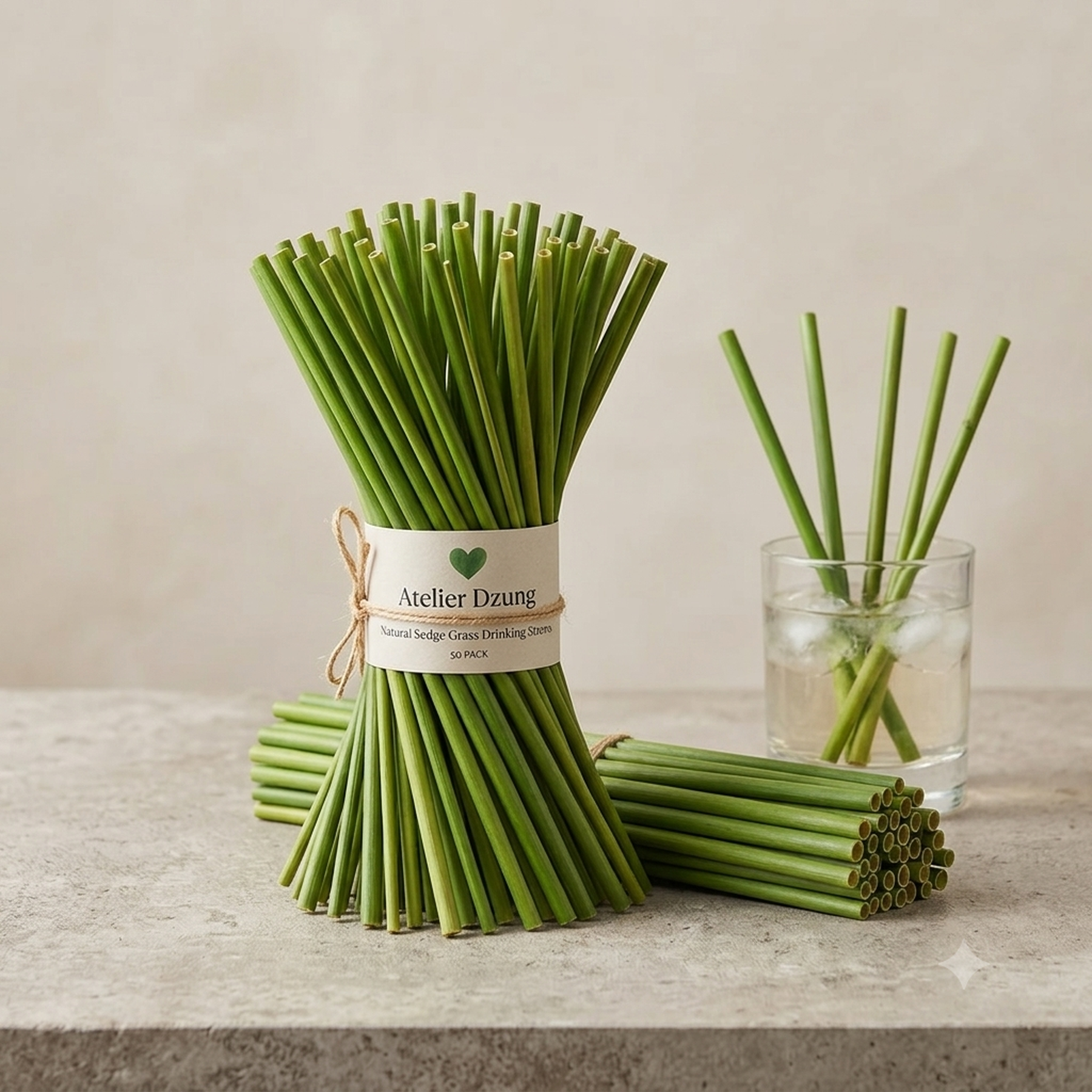 Natural Sedge Grass Drinking Straws - 50 Pack